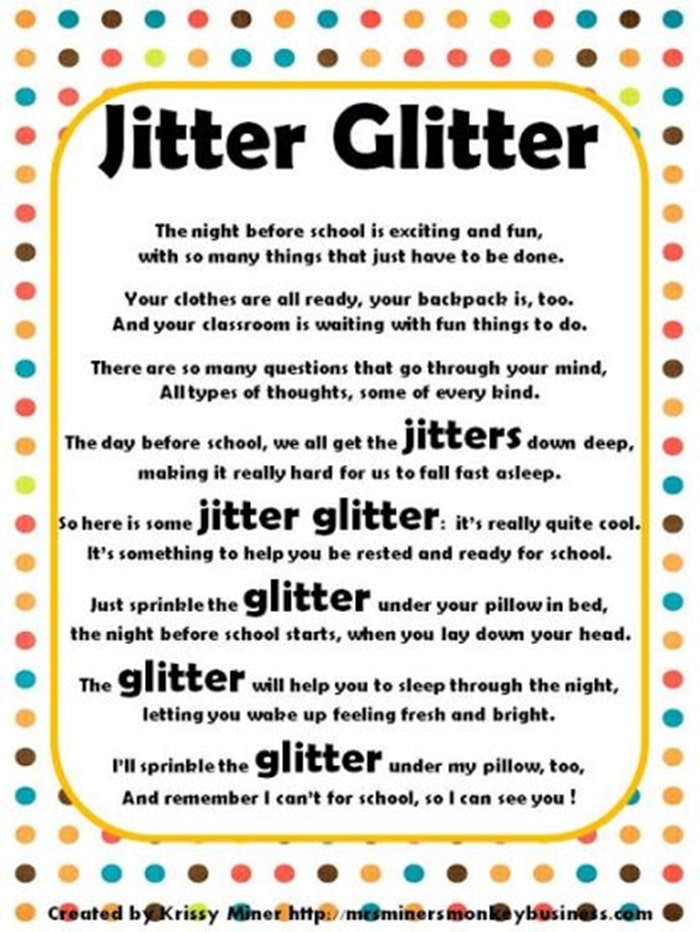 Jitter Glitter Back to School Freebie - Poem
