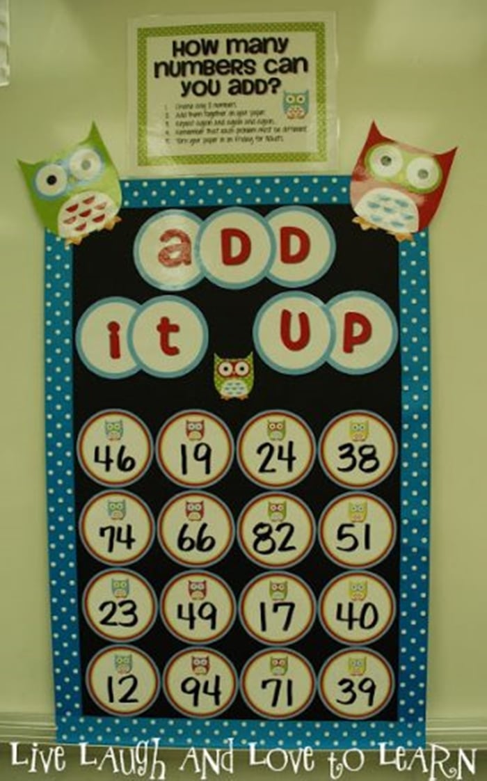 Make an Add It Up Math Boggle Board for Your Classroom - bulletin board