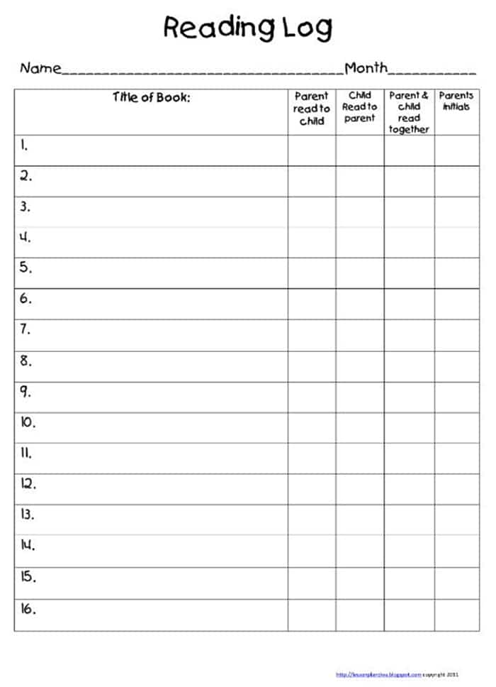 Take Home Reading Log Freebie