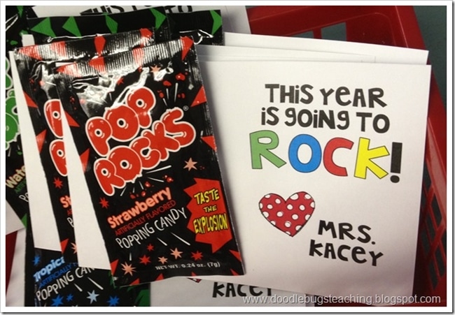 Teach Junkie: 31 creative back to school treats for students {printables} - Pop Rocks and This Year is Going to Rock Card Teach Junkie: 31 creative back to school treats for students {printables}