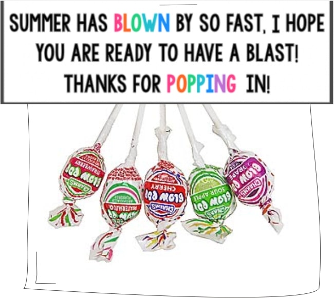 Teach Junkie: 31 creative back to school treats for students {printables} - Blow Pop School Treat Bag Toppers Teach Junkie: 31 creative back to school treats for students {printables}