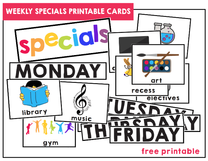 Weekly Specials Schedule Cards Free Printable